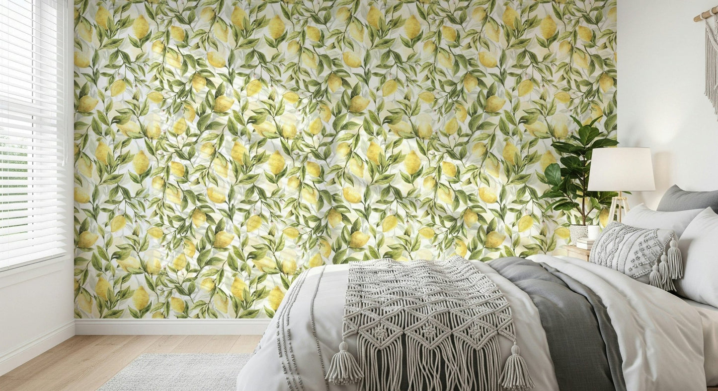 Delightful Lemon Grove Dreams wallpaper for walls garden print bright.