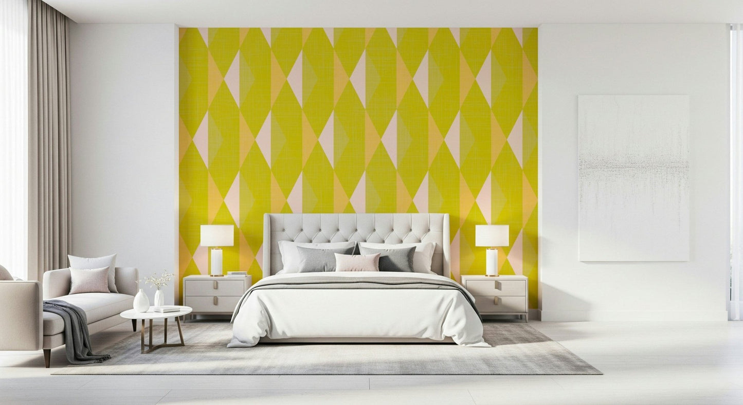 Lemon rhombus wall mural brightens modern bedroom room