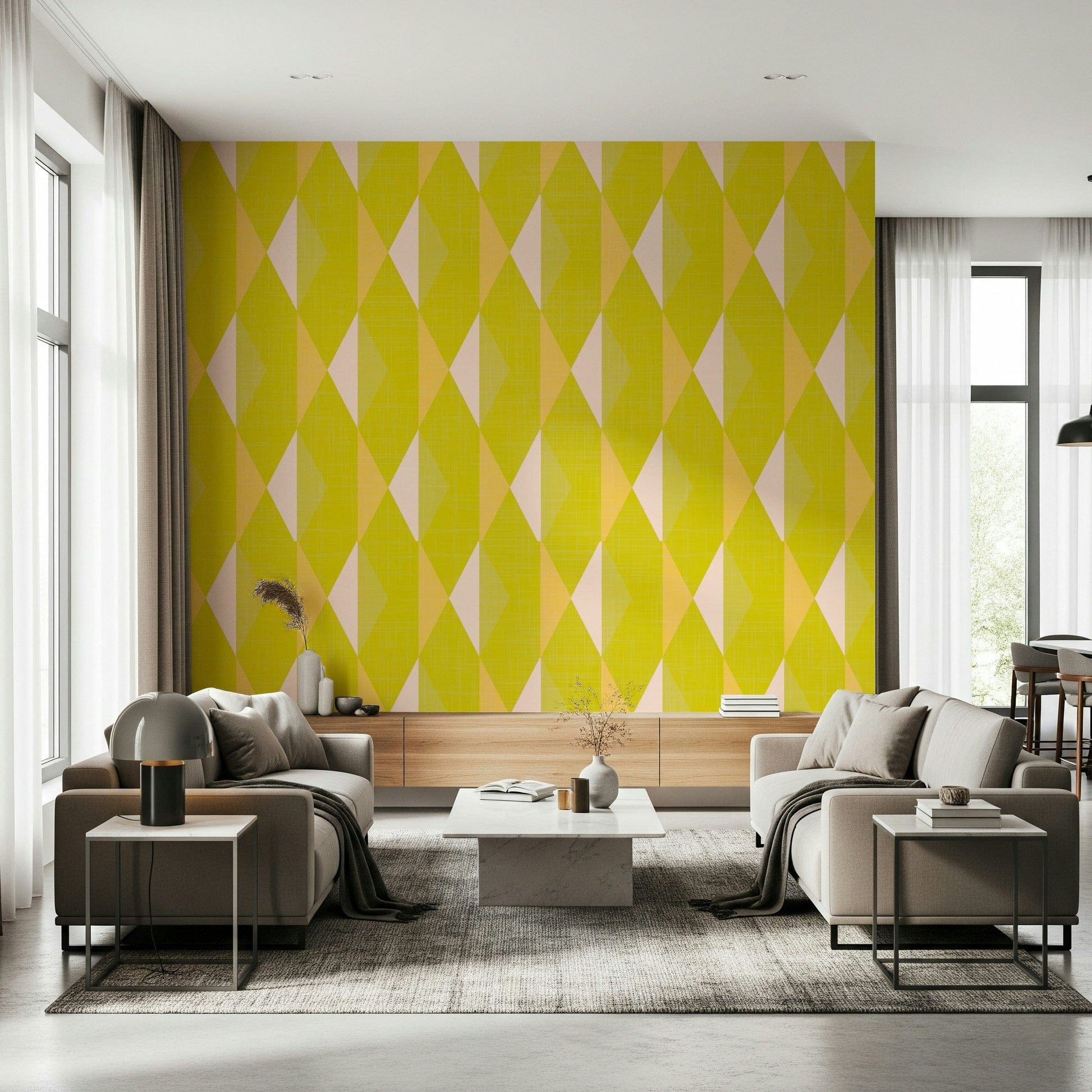 Diamond pattern wall mural adds bold accent wall