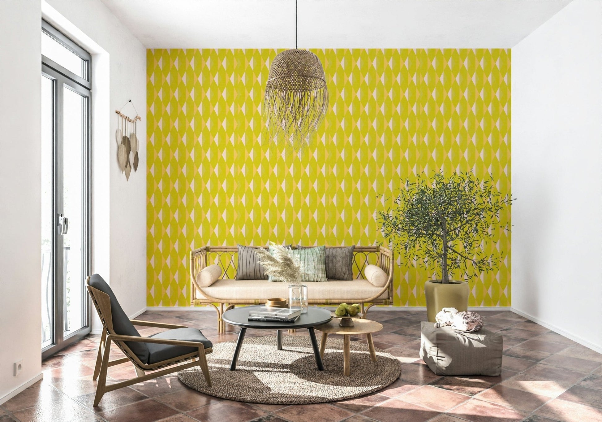 Mid-century modern aesthetic wallpaper with vivid color.