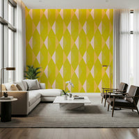 Bright yellow diamond repeat Lemon Rhombus unique wallcovering.