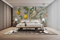 Birds and lemon tree wall mural for decor
