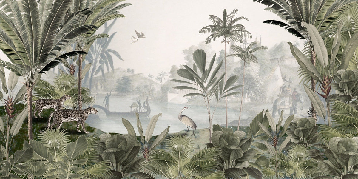 Leopard Landscape with Lush green Forest wallpaper in your room — zoomed