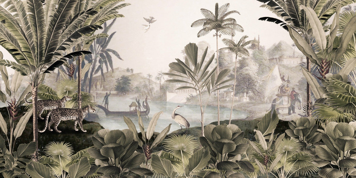 Leopard Landscape with sepia color Jungle wallpaper murals in your room — zoomed