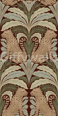 Leafy leopard wallpaper on staircase wall, modern apartment interior decor