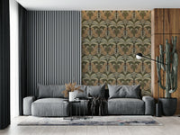 Leopard’s Lair mural in hallway, symmetrical foliage pattern adds depth and order