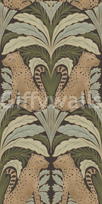 Symmetry botanical wallpaper in studio apartment living area, subtle leopard focal