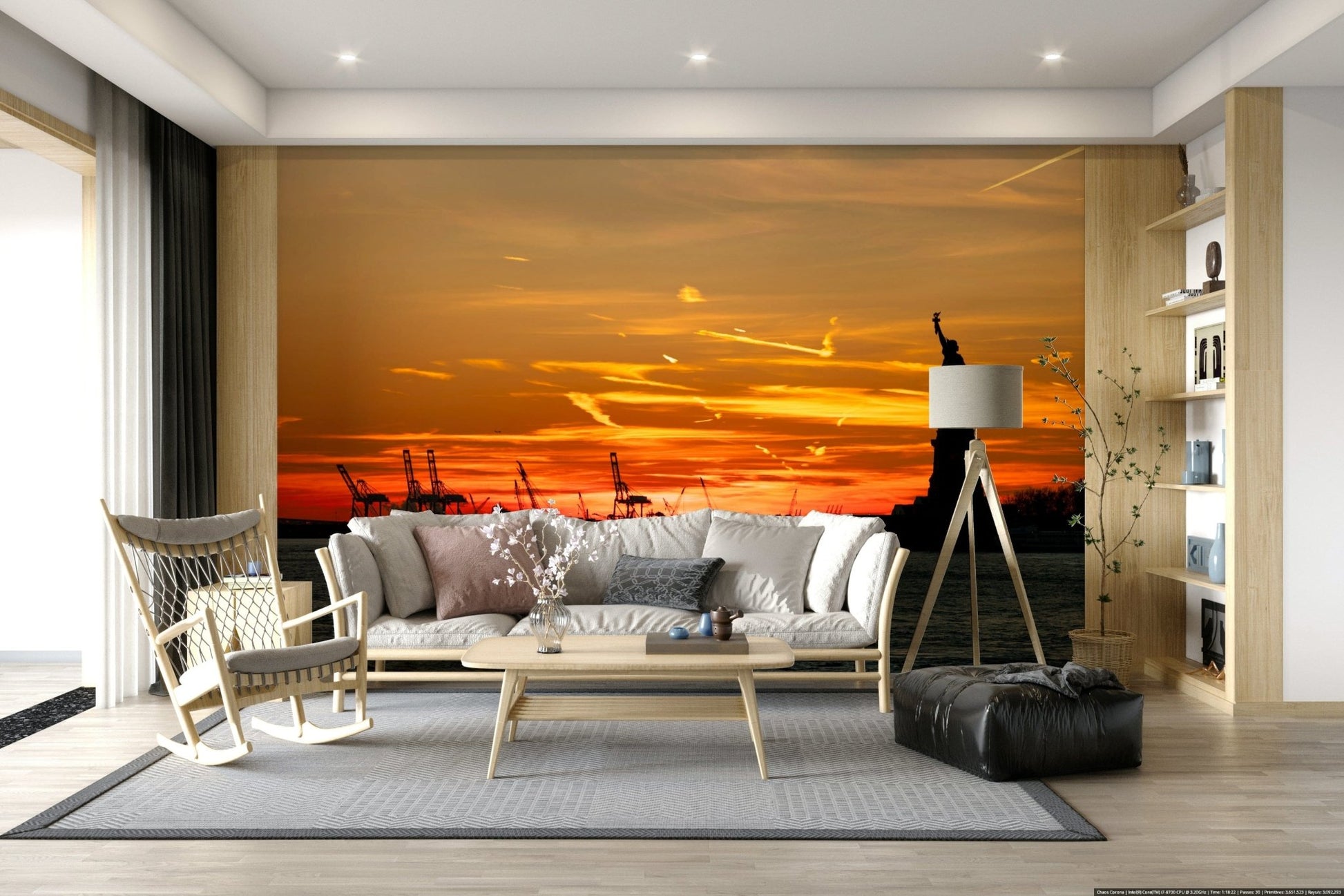 Liberty Sunset wall mural majestic skyline silhouette.