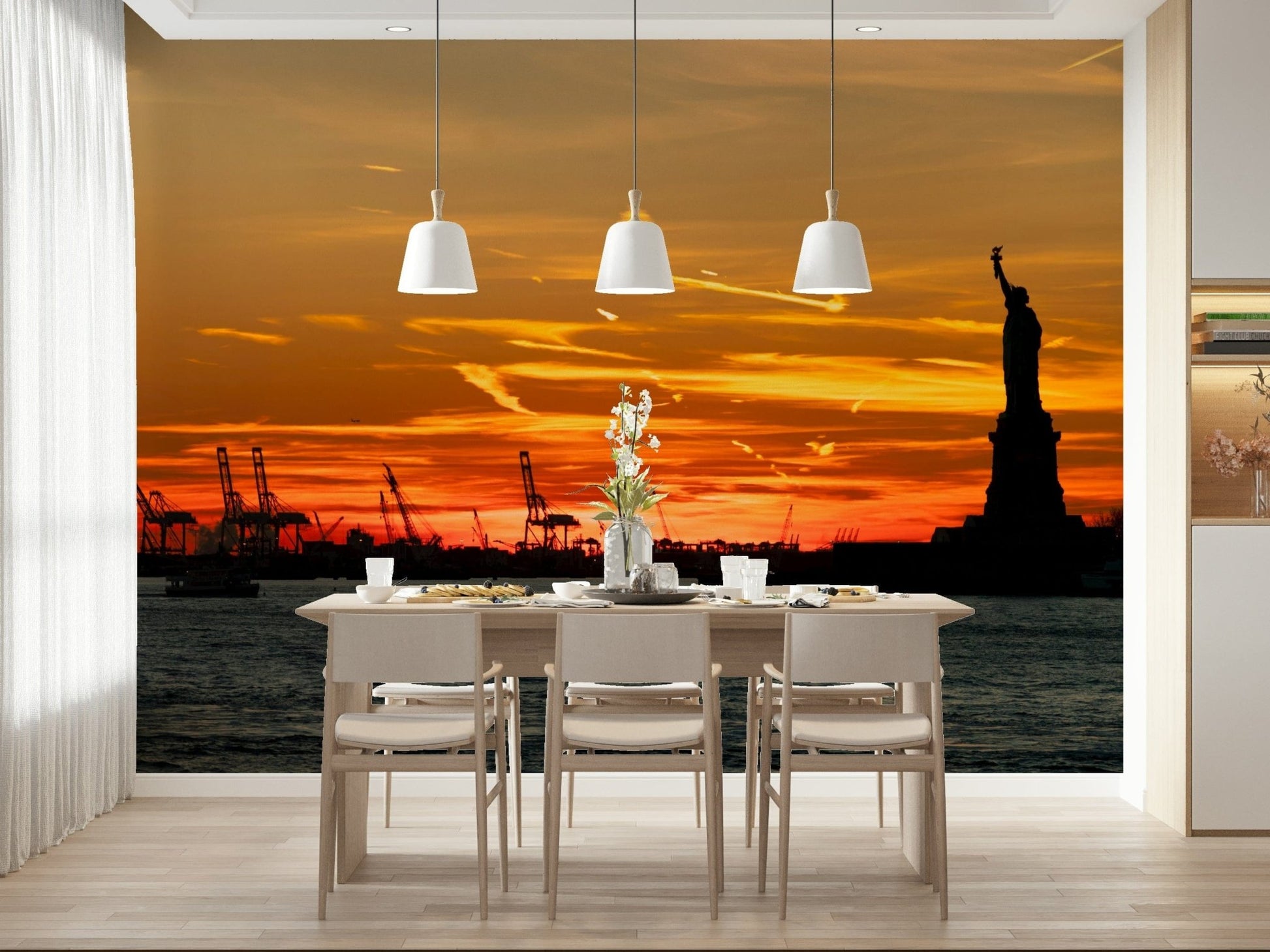 Iconic American landmark Liberty Sunset amazing wall covering.