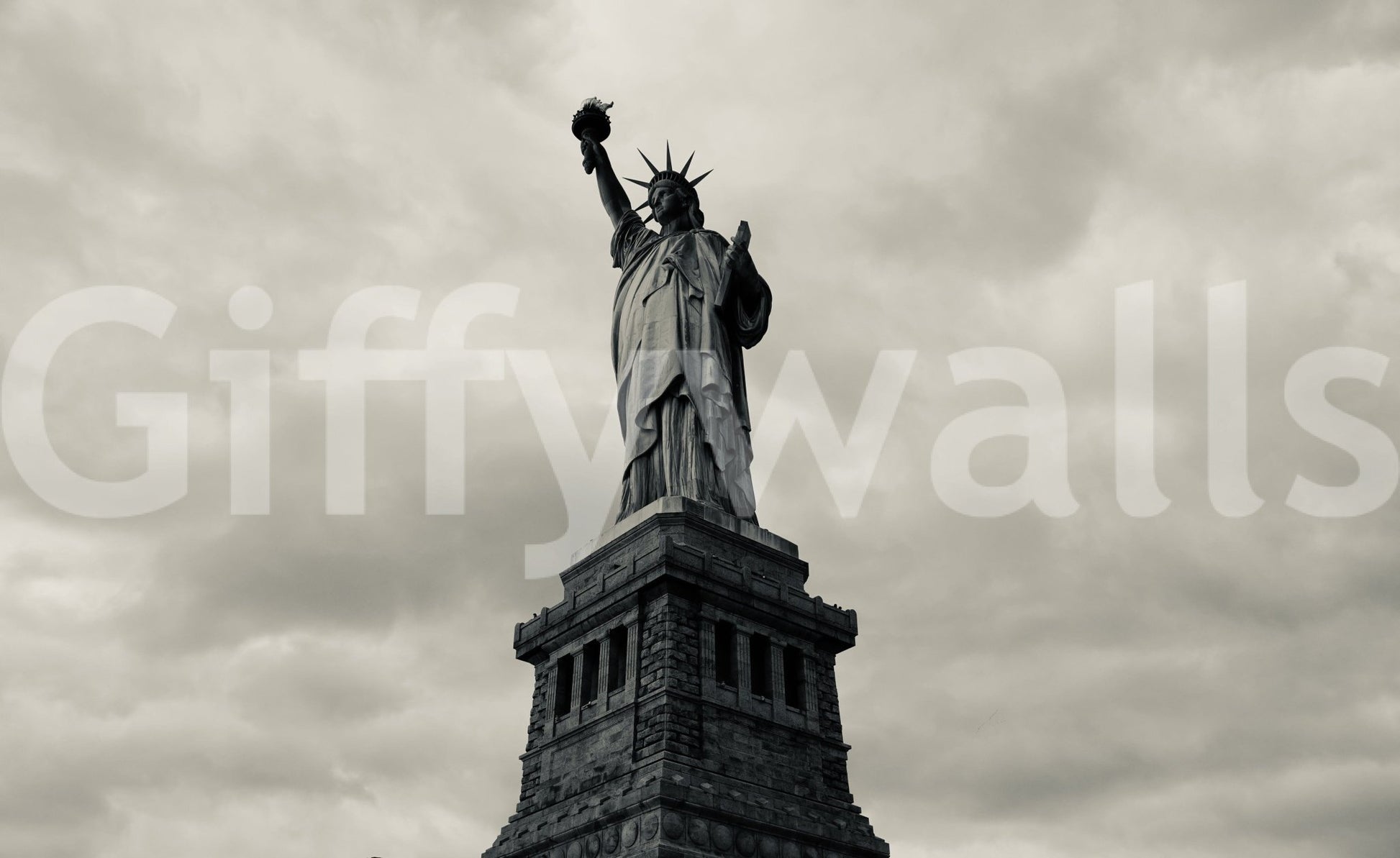 Liberty's Monochrome Gaze Wall Mural in loft living room, urban decor, bold monochrome look