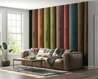 Timeless vintage book spine mural bringing intellectual charm indoors.

