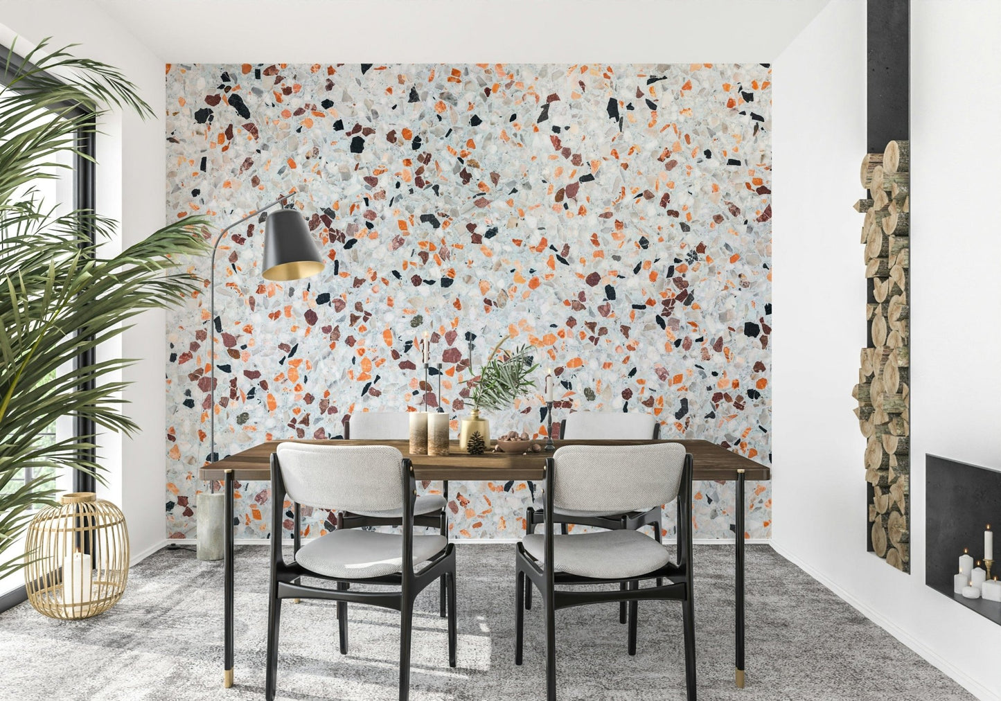 Eye-catching Light Coral Terrazzo mural showcasing small geometric multicolored inclusions.