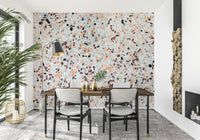 Eye-catching Light Coral Terrazzo mural showcasing small geometric multicolored inclusions.