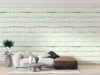 Light green mural with elegant handdrawn line details
