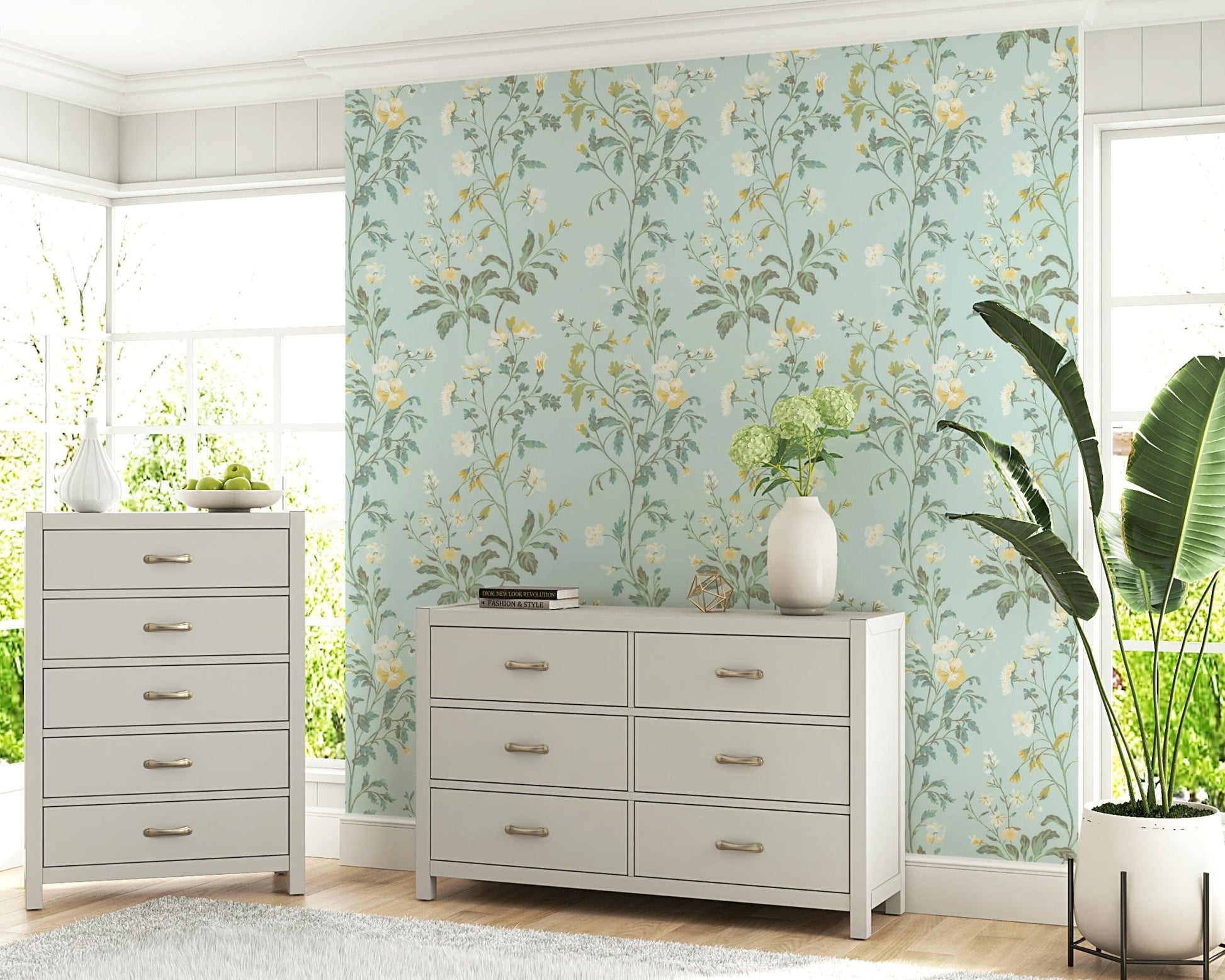 Floral Pastel Wall Mural – Soft pastel flowers and leaves in delicate patterns for bedrooms, nurseries, or living spaces.