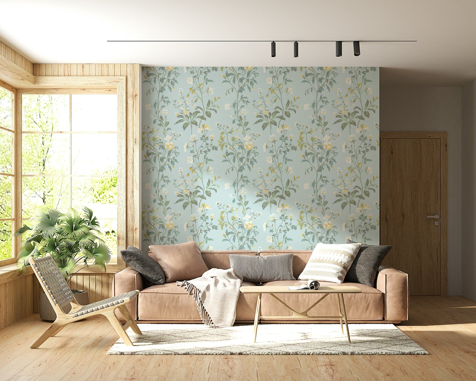 Light Pastel Botanical Dream Wallpaper – Soft pastel botanical design with delicate leaves and flowers for a dreamy, serene interior.