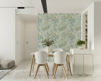 Soft Pastel Leaves and Flowers Wallpaper – Serene botanical mural with gentle pastel hues for a calm, refreshing look.