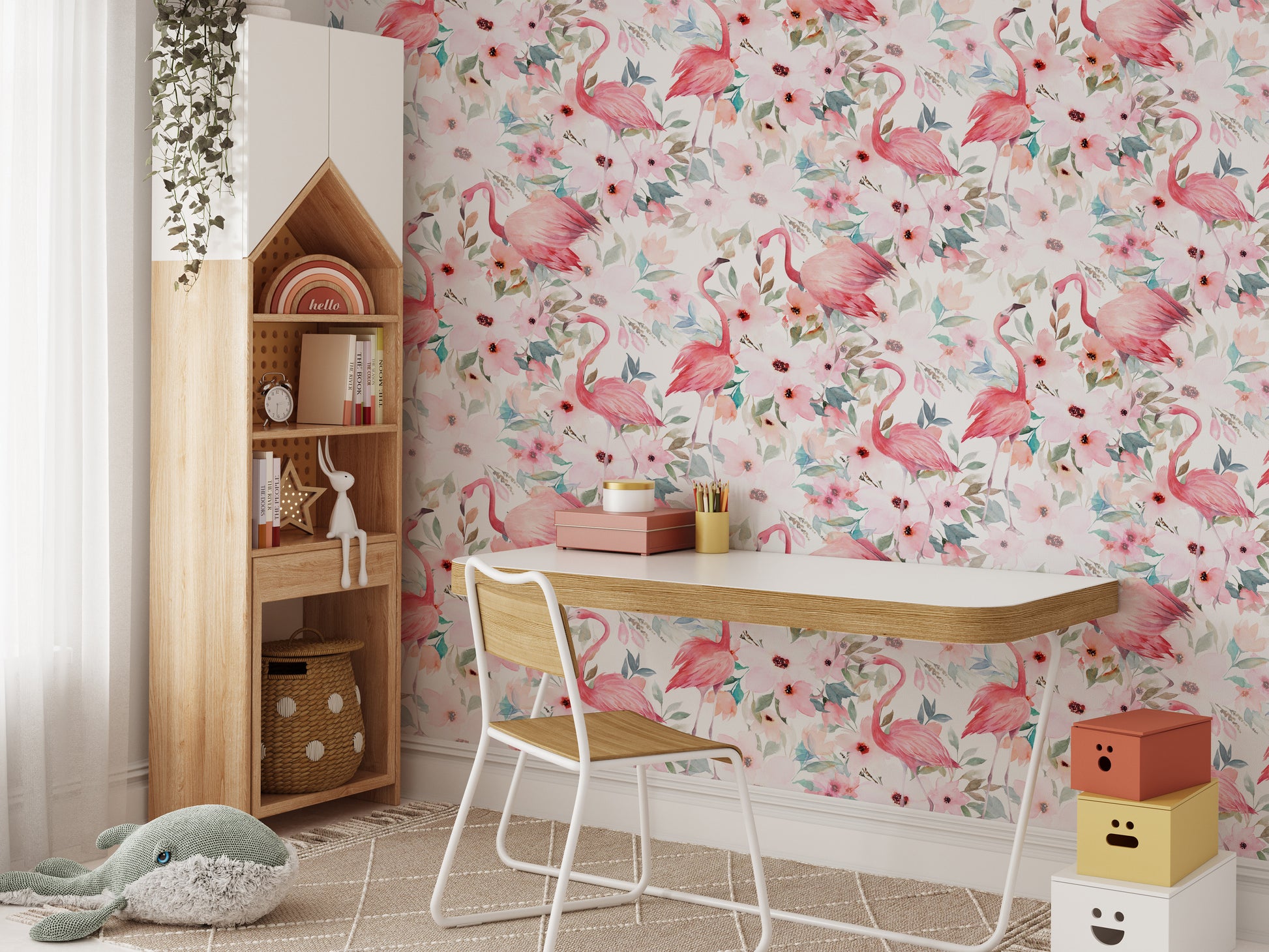 Elegant flamingo wallpaper in light pink
