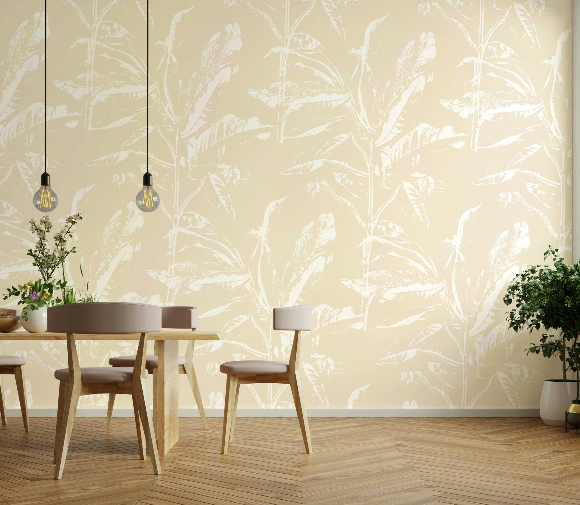 Soft plant illustration wallpaper for bedrooms

