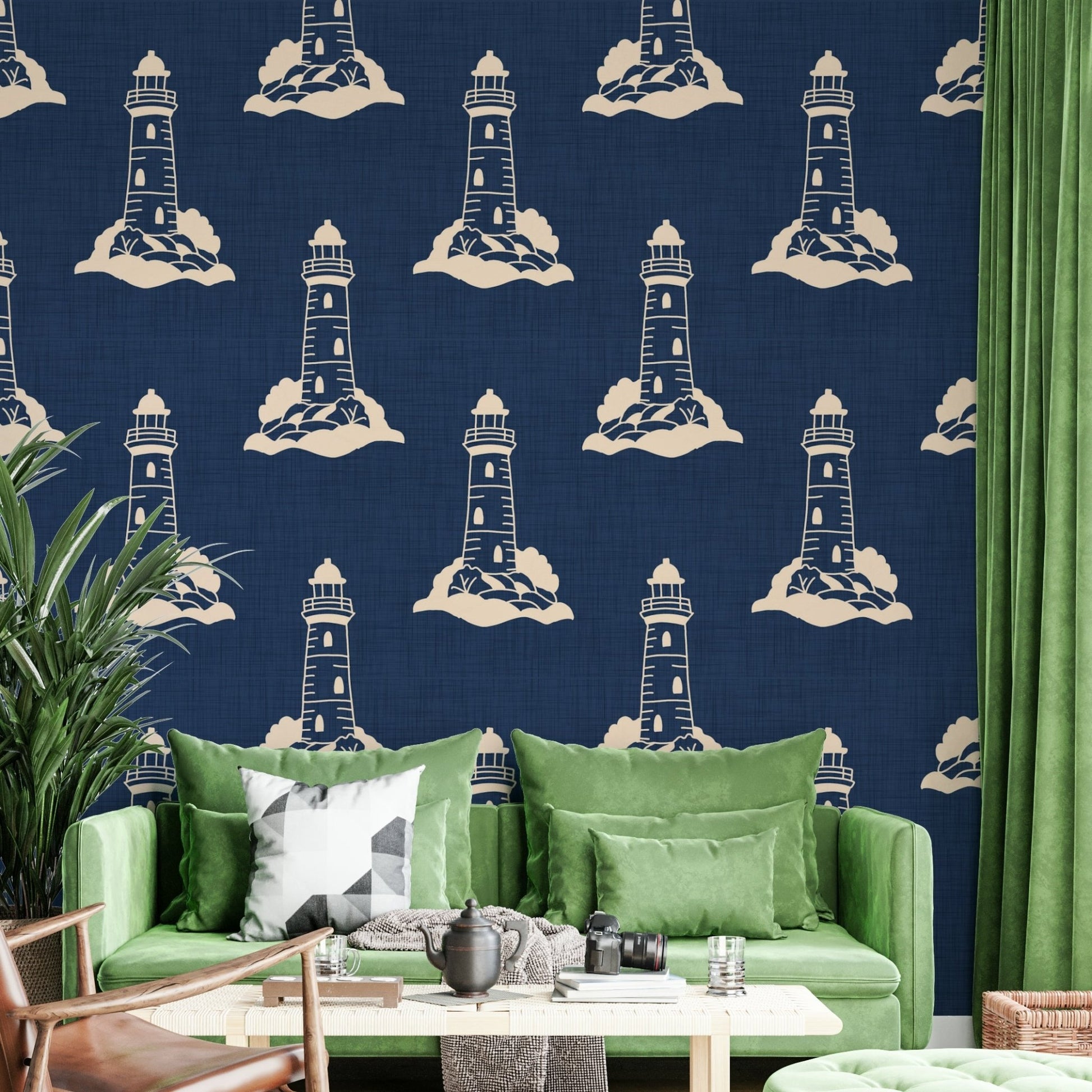 Vintage sea map-style lighthouse wallpaper

