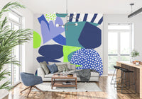 Vibrant navy and lime green tones on this Lil Blue Wall Mural print