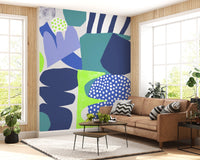 Colorful abstract composition on the Lil Blue Wall Mural design