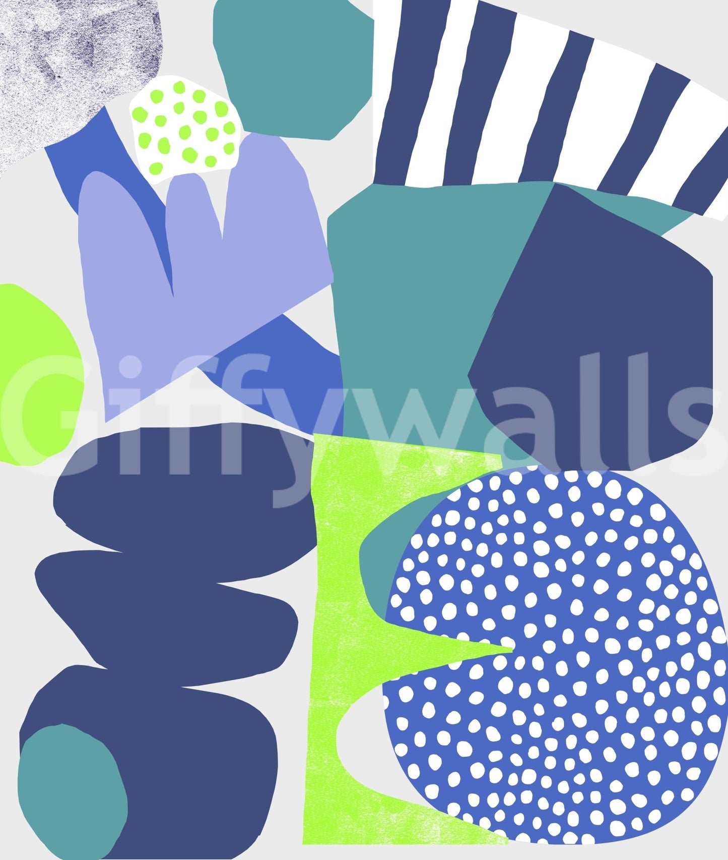 Abstract collage aesthetic on the Lil Blue Wall Mural layout