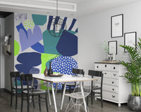 Bold stripe elements seen on the Lil Blue Wall Mural graphic print