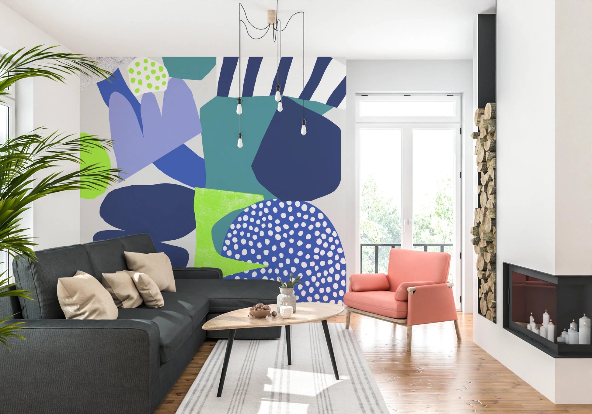 Playful polka dot pattern included in the Lil Blue Wall Mural style