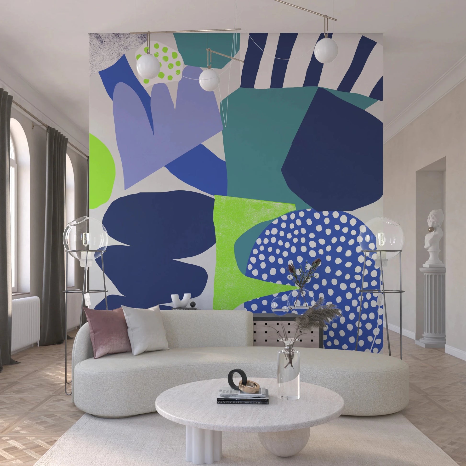 Contemporary graphic style for the Lil Blue Wall Mural office decor piece