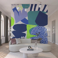 Contemporary graphic style for the Lil Blue Wall Mural office decor piece