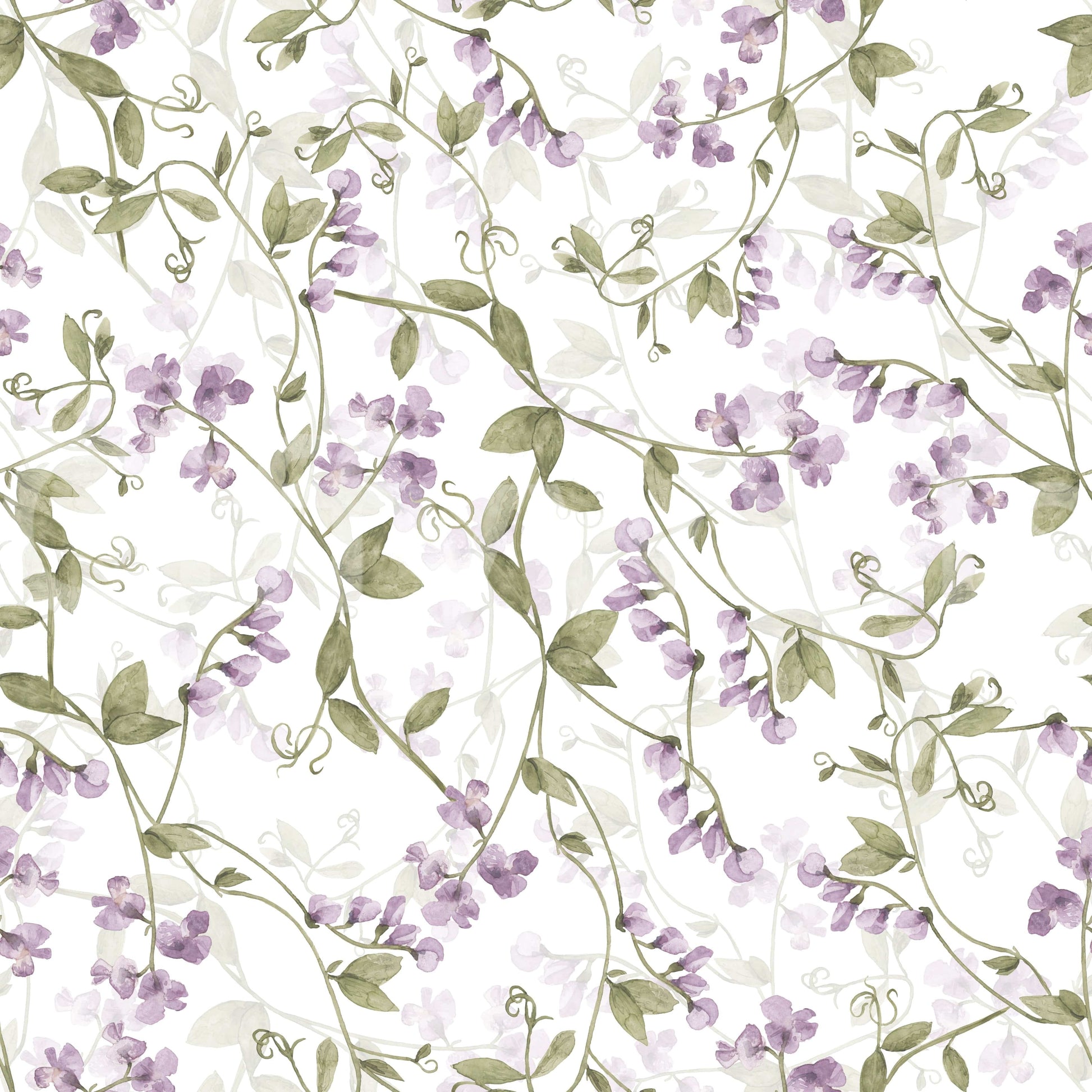 Artistic delicate petals on Lilac Vines Meadow wallpaper.