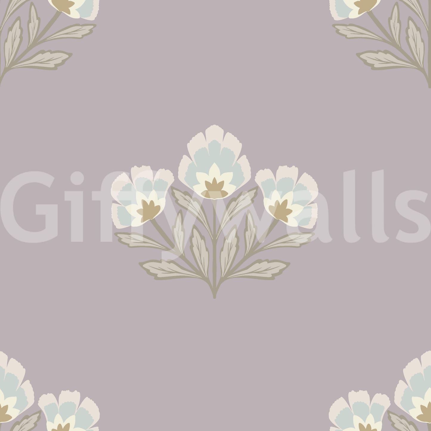 Sophisticated Lilas Bloom design, bespoke drawing room wall mural, ambient style.