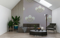 Hand-drawn flower print wallpaper, heirloom style, calming wall accent.