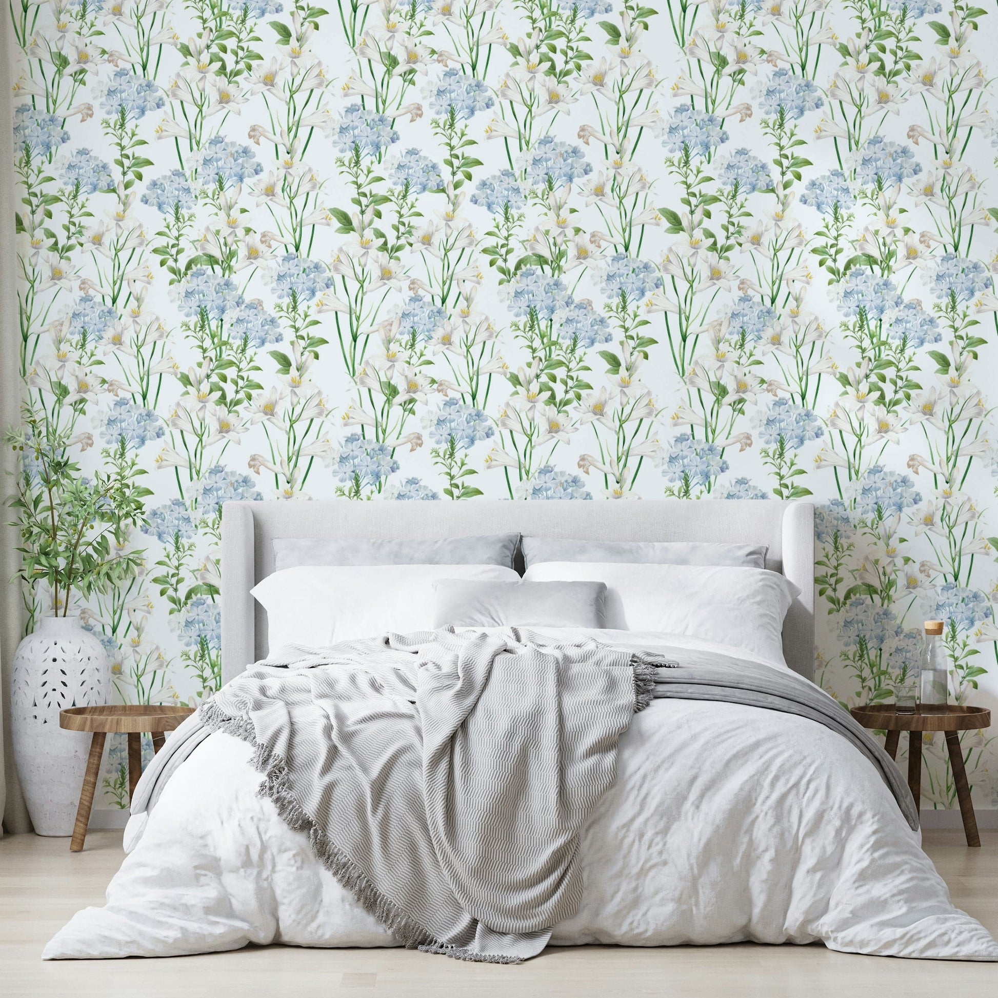 An interior with a peaceful accent wall

