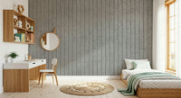 Textured wall mural with linear concrete designs creating a three-dimensional illusion on accent walls.