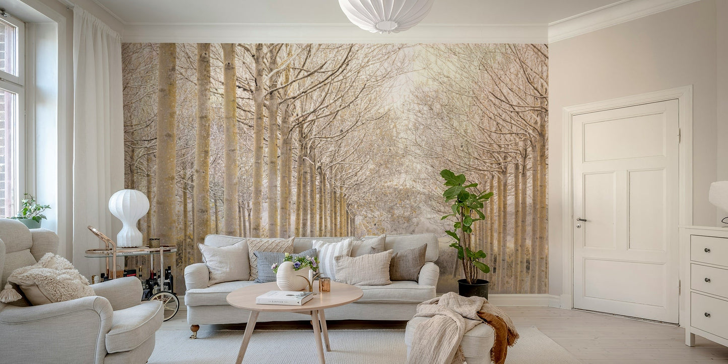 a painting of stylized trees

