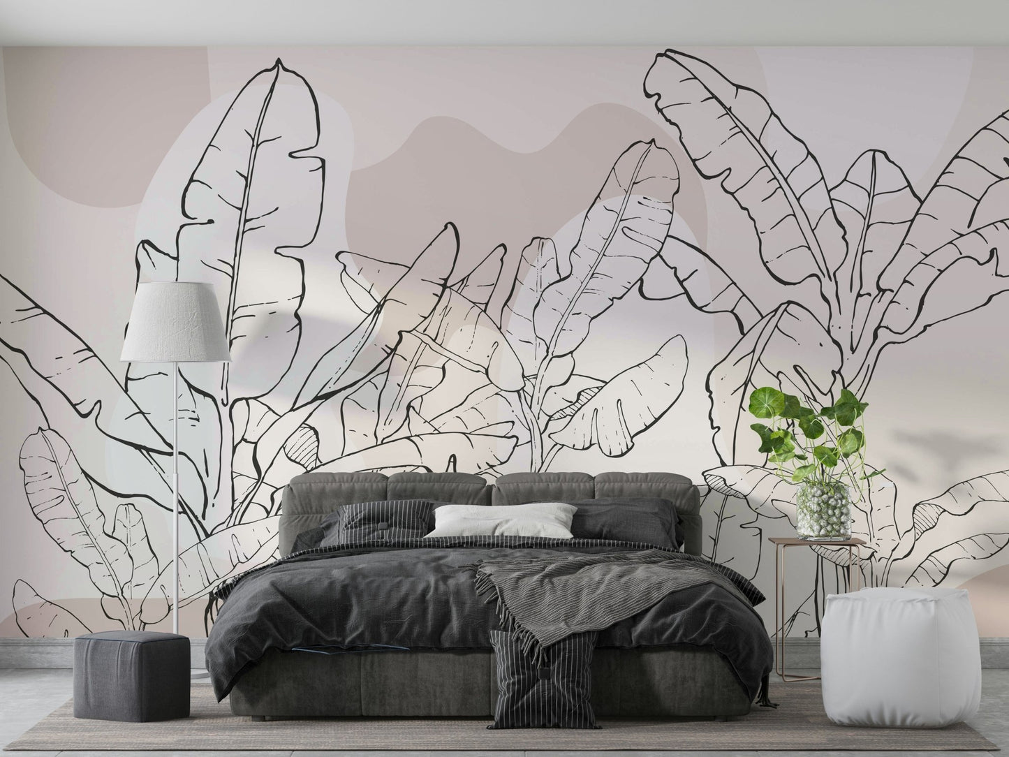 The banana leaves are a central focus of the image.

