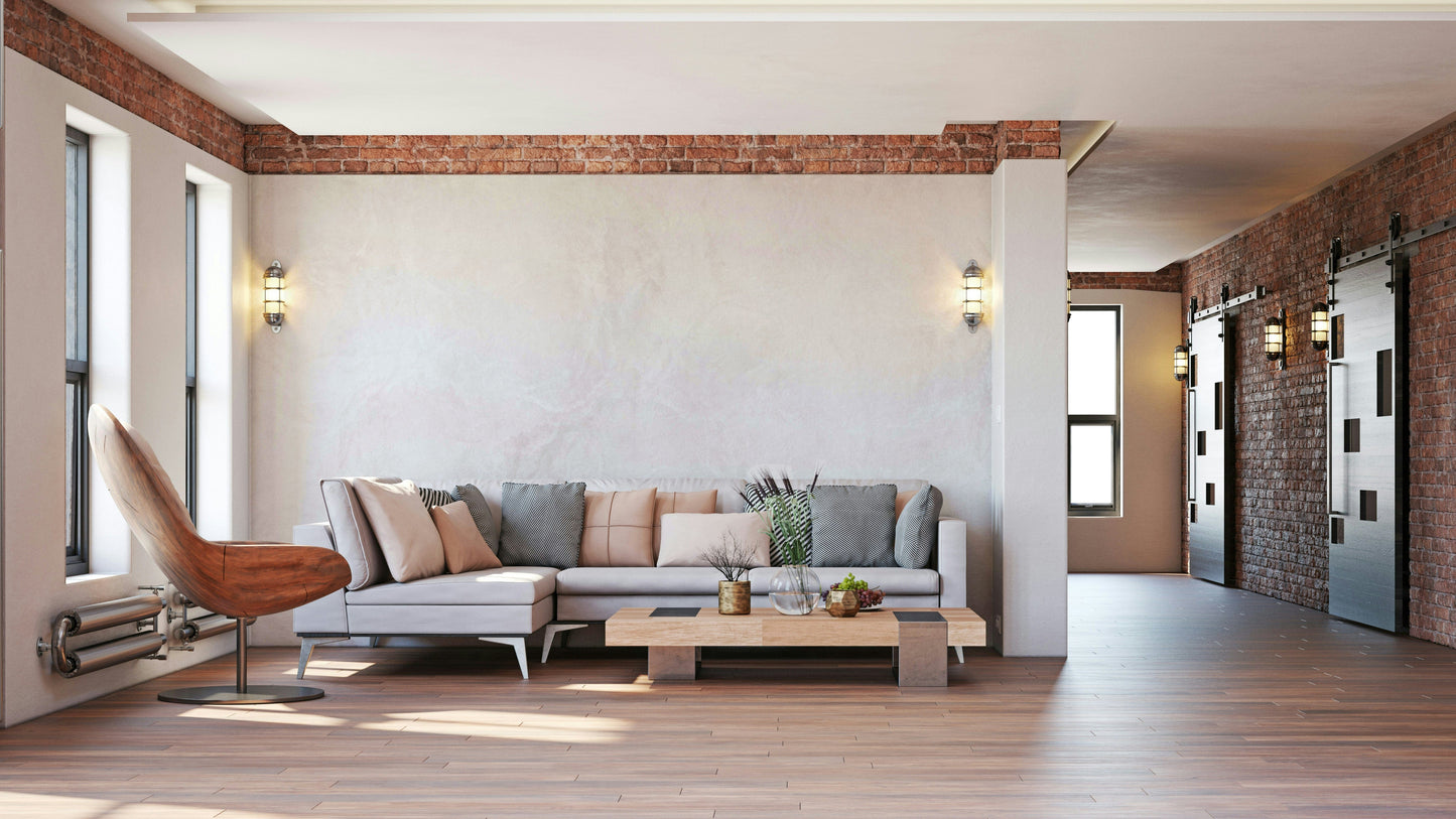 An artistic woven pattern mural on minimalist wallpaper.

