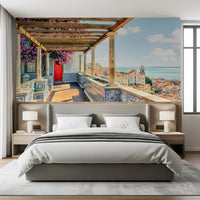 For the Bedroom, Lisbon terrace bloom mural adds coastal travel character