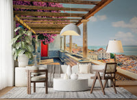 Hallway placement works well with a Lisbon vista mural and tiled detail