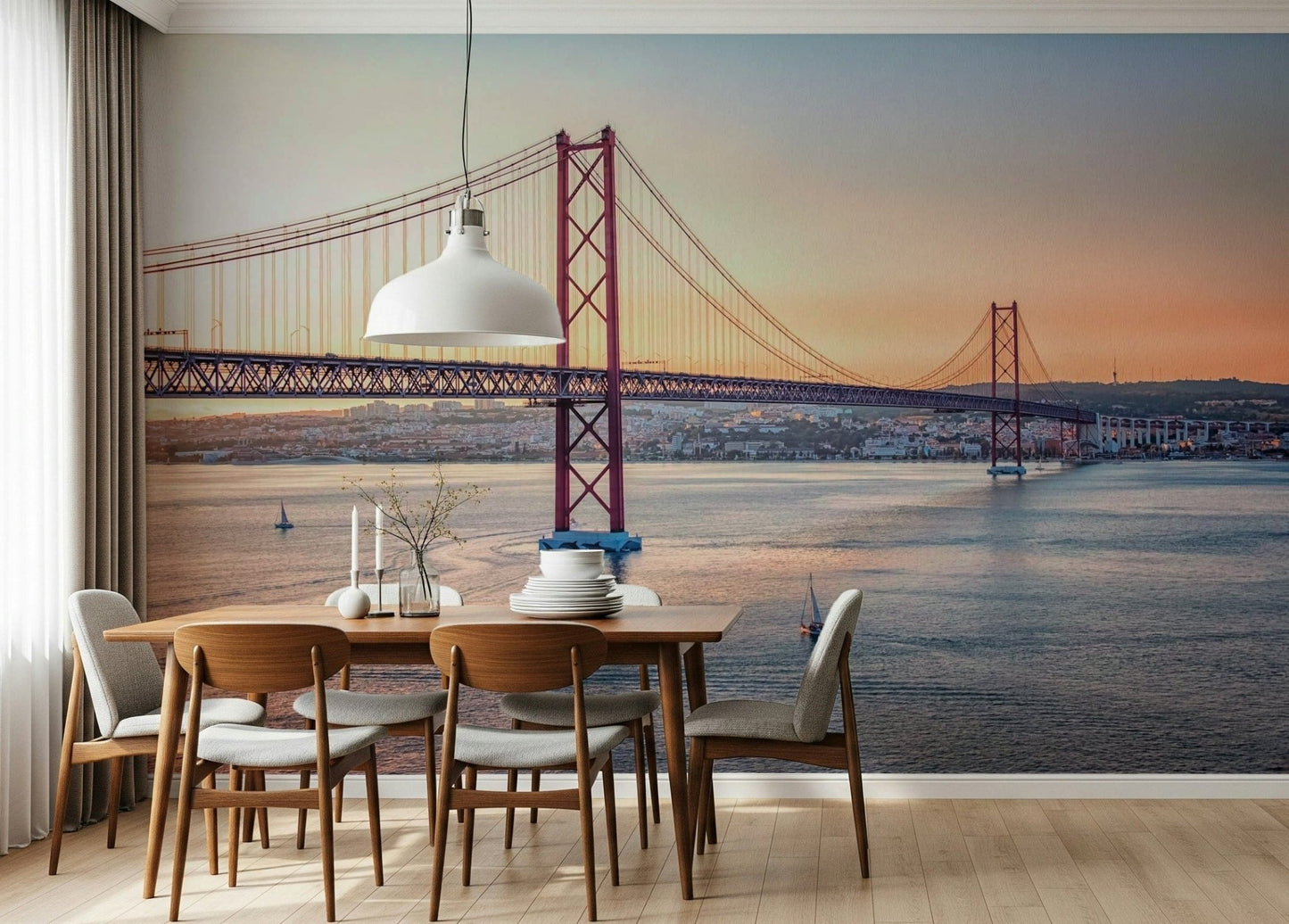 Lisbon architecture wall mural for home office, modern style, warm color tones