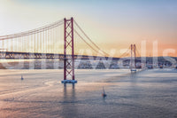 Lisbon cityscape mural for office wall, clean modern style, soft color tones