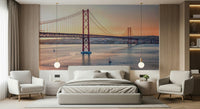 Lisbon's Light Wall Mural in bedroom, bright city scene, calm color palette