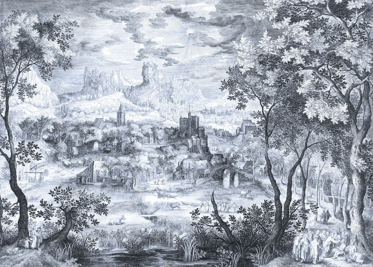 Little Village Clouds Wallpaper Murals in your room — zoomed