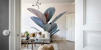 Elegant green leaf mural with red midribs detail

