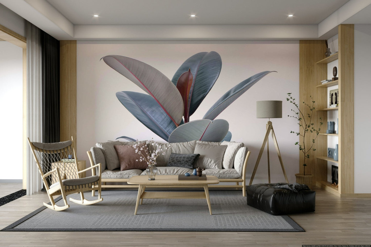 Close-up rubber plant wallpaper for botanical interiors

