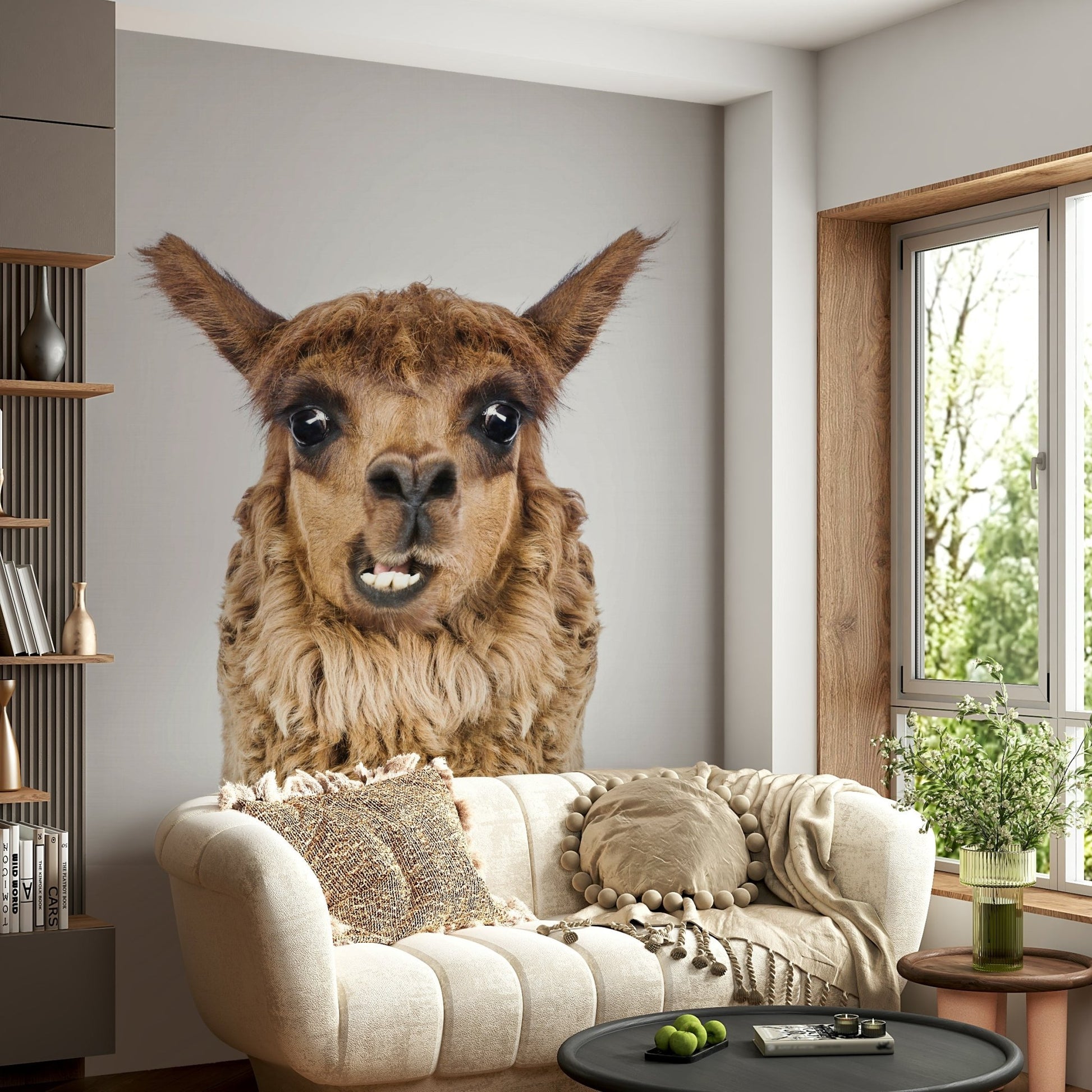 Natural colors of llama fur and background.

