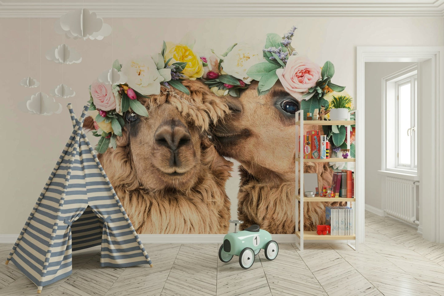 Natural colors of llama fur and background.


