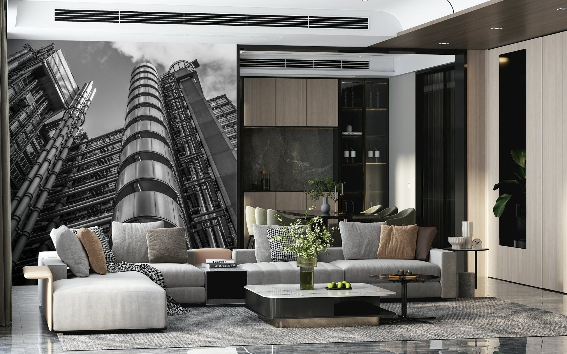 Modern structure wall covering, strong lines create an intense, powerful visual pattern.